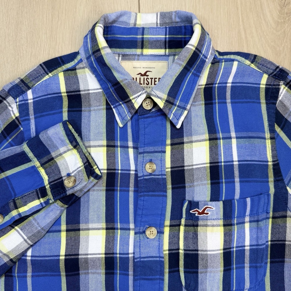 VTG Y2K 2003 Hollister Mens Small Blue Plaid Button Down‎ Shirt Long Sleeve
